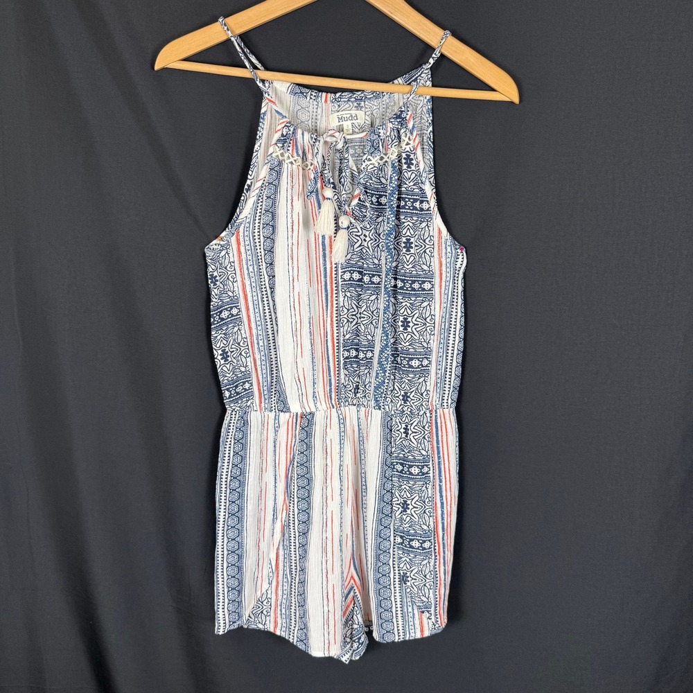 Mudd Boho Blue/Red/White Print Romper EUC Size S